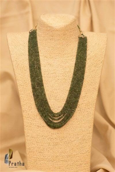 Faceted Emeralds Layered Mala | Designer Silver Necklace | Handcrafted Silver Jewellery For Women By Pratha - Jewellery Studio