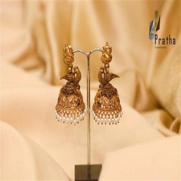 Temple Jhumkas | Designer Silver Earrings | Handcrafted Silver Jewellery For Women By Pratha - Jewellery Studio