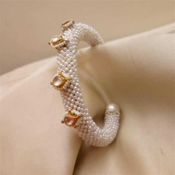 Pearl-Kundan Bracelet | Silver Bracelet | Handcrafted Silver Jewellery For Women By Pratha - Jewellery Studio