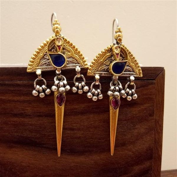 Designer Silver Earrings | Peacock Dual Tone Earrings | Handcrafted Silver Jewellery For Women By Pratha - Jewellery Studio