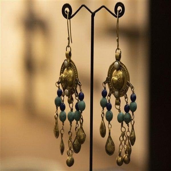 Designer Silver Earrings | Hanging Earrings With Turquoise Blue Round Beads | Handcrafted Silver Jewellery For Women By Pratha