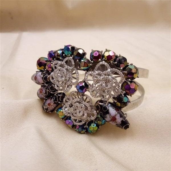 Silver Bracelet | Diamonds & Synthetic Beads Handcuff | Handcrafted Silver Jewellery For Women By Pratha - Jewellery Studio