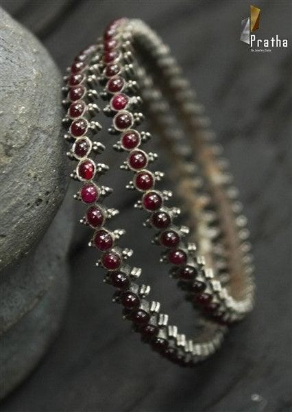 Ethnic silver ruby Bangles freeshipping - Pratha - Jewellery Studio