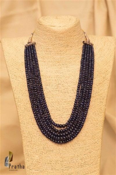 Blue Sapphire Layered Mala | Designer Silver Necklace | Handcrafted Silver Jewellery For Women By Pratha - Jewellery Studio