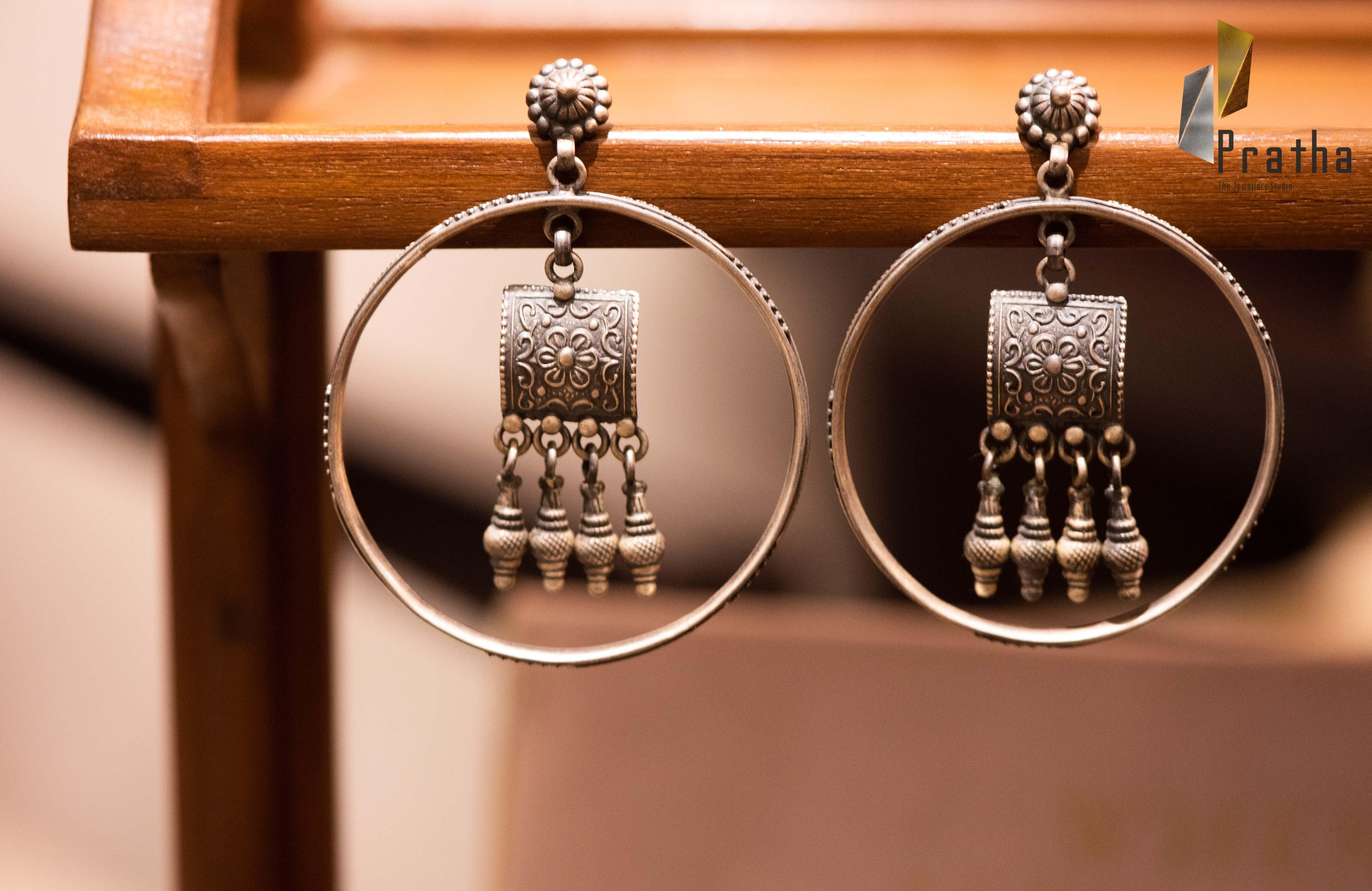 Designer Silver Earrings | Bangle Earring | Handcrafted Silver Jewellery For Women By Pratha - Jewellery Studio