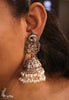 Designer Silver Earrings | Big Size Peacock Motifs Jhumkas | Handcrafted Silver Jewellery For Women By Pratha - Jewellery Studio