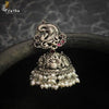 Designer Silver Earrings | Big Size Peacock Motifs Jhumkas | Handcrafted Silver Jewellery For Women By Pratha - Jewellery Studio