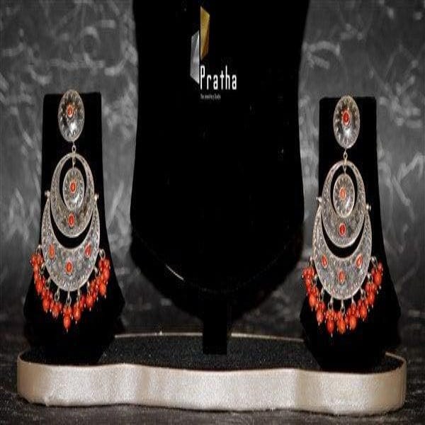 Designer Silver Earrings | Coral Silver Chandbalis | Handcrafted Silver Jewellery For Women By Pratha - Jewellery Studio