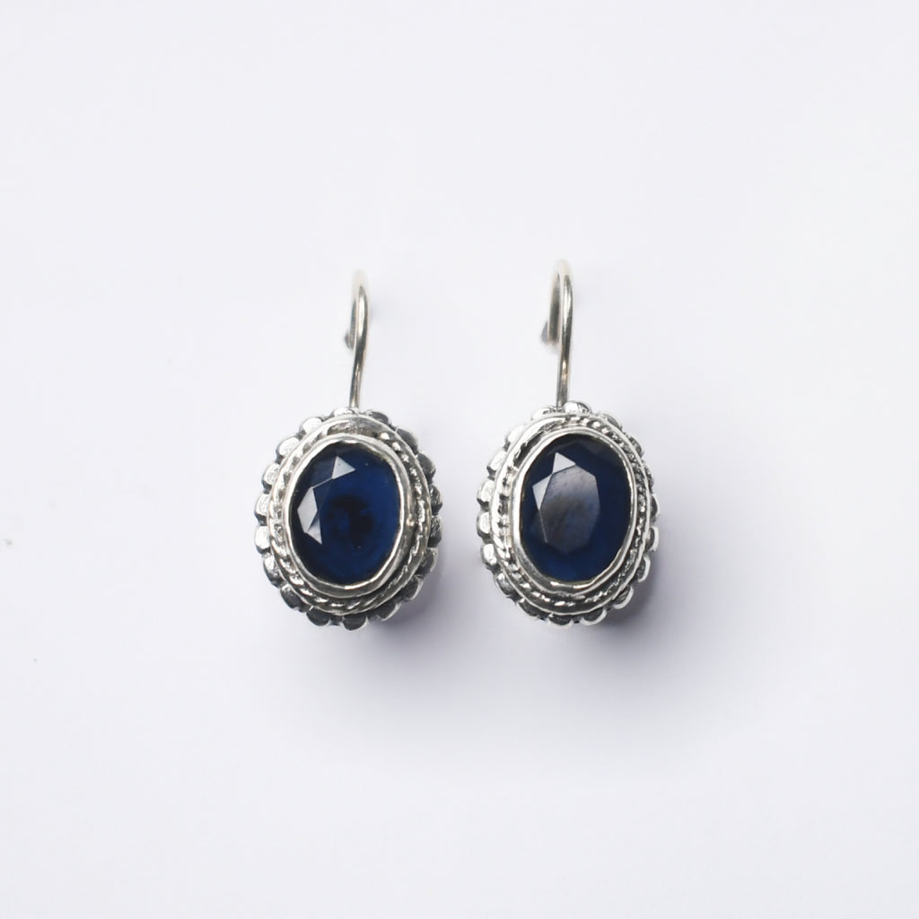 Oval Blue Stone Hook Earrings