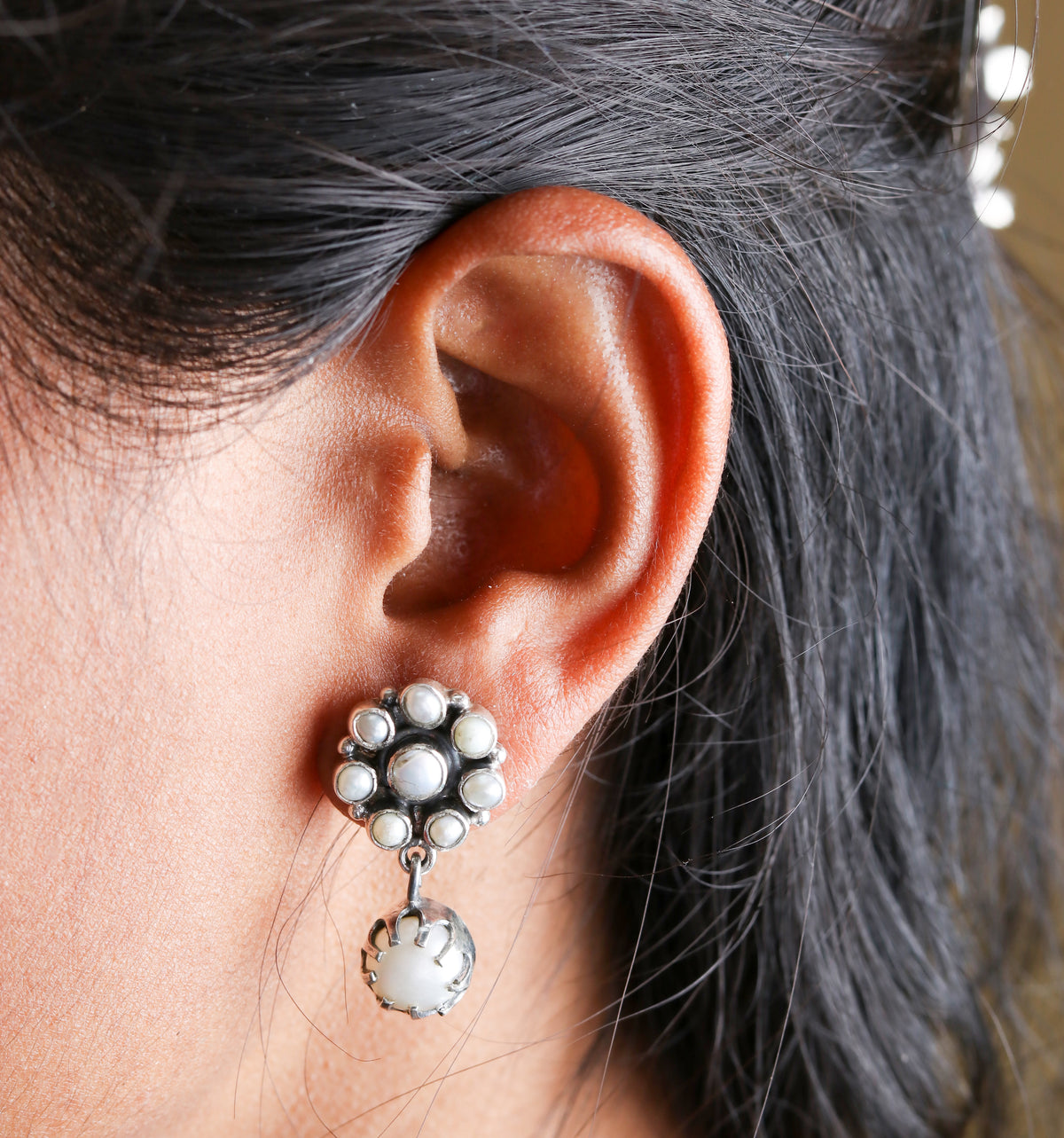 Pearl Flower Drop Earrings