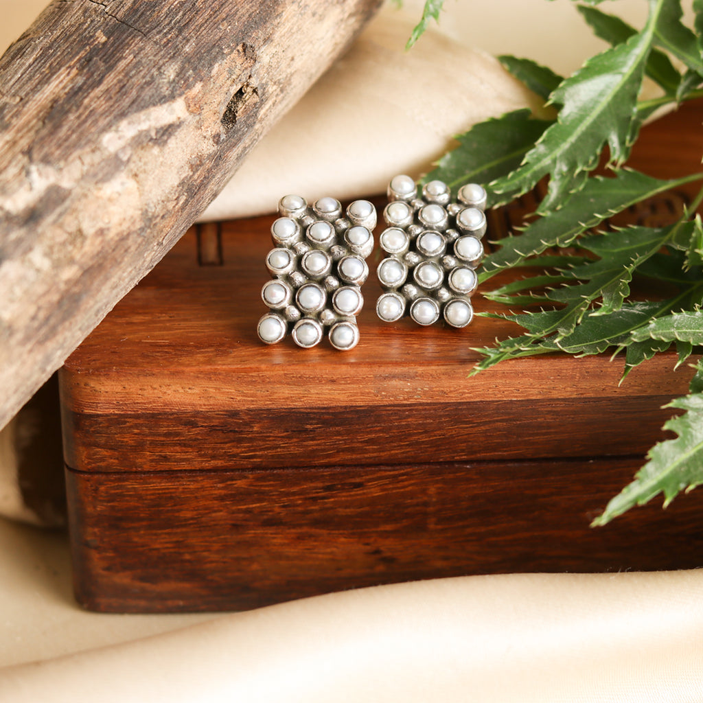 Triple Line Pearl Studds