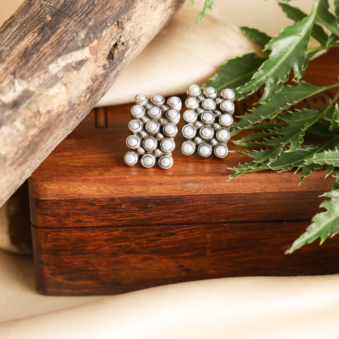 Triple Line Pearl Studds