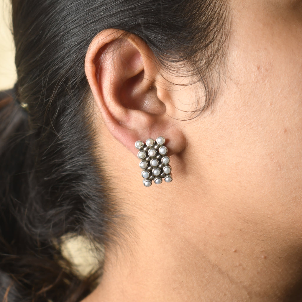 Triple Line Pearl Studds
