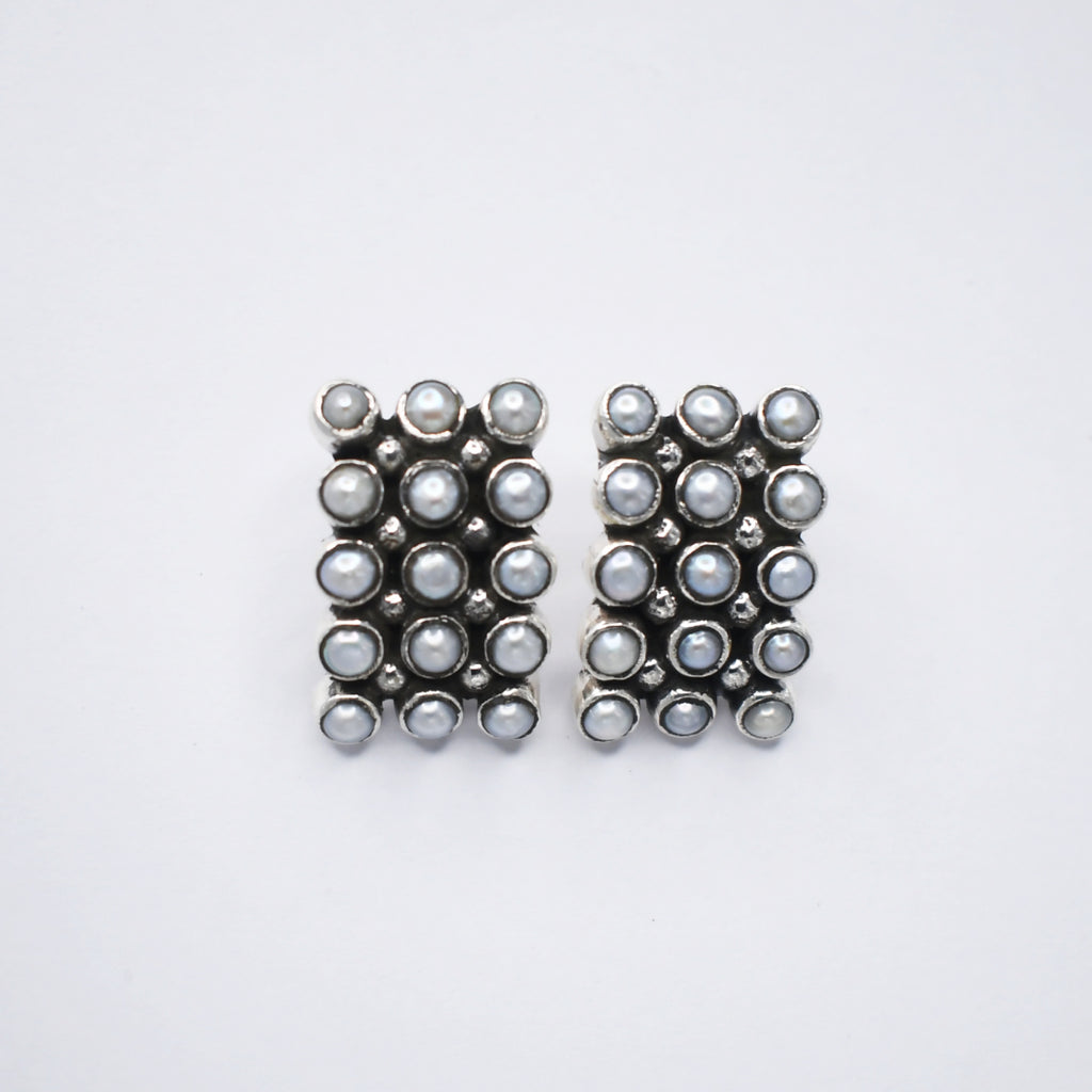 Triple Line Pearl Studds