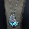 Turquoise & coral silver pendant