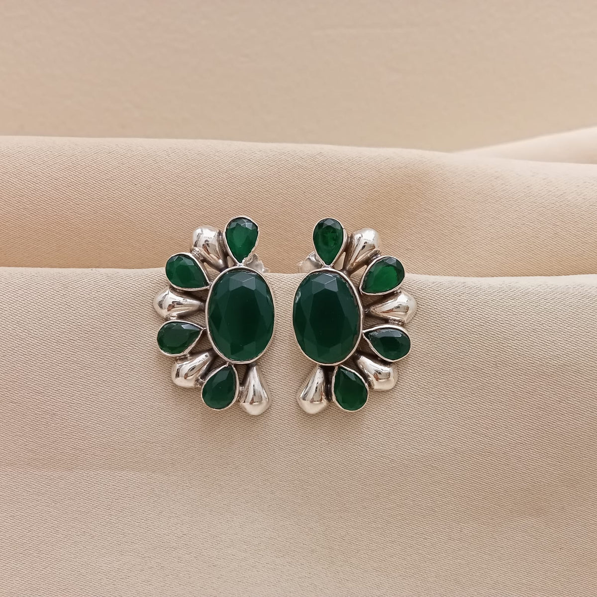 Semi-Circular Green Hydro Emerald Earrings