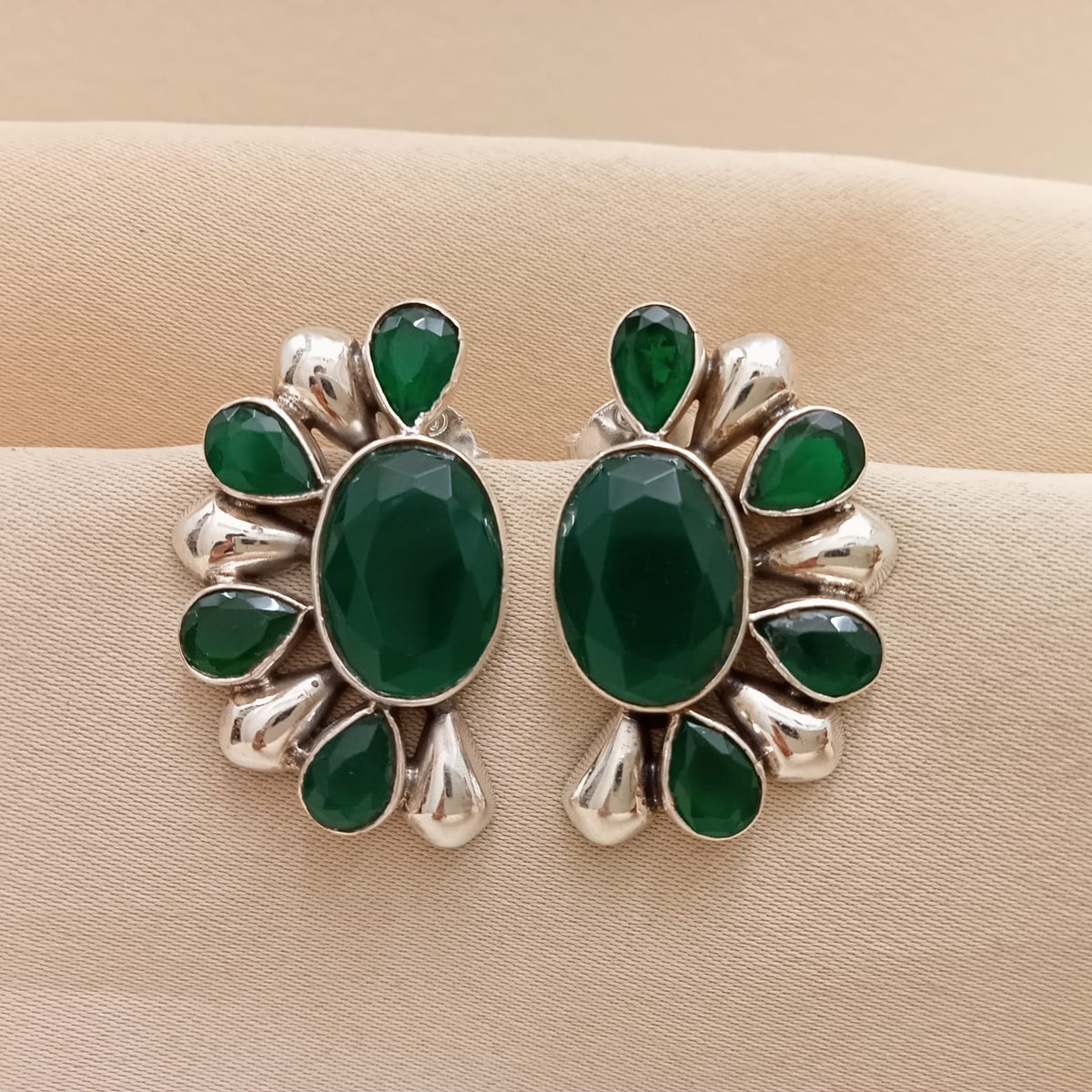 Semi-Circular Green Hydro Emerald Earrings