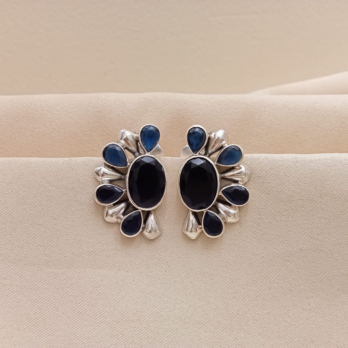 Semi-Circular Hydro Blue Sapphire Earrings