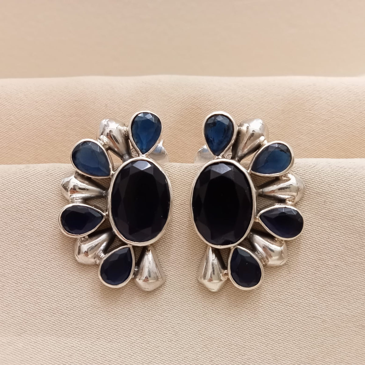 Semi-Circular Hydro Blue Sapphire Earrings