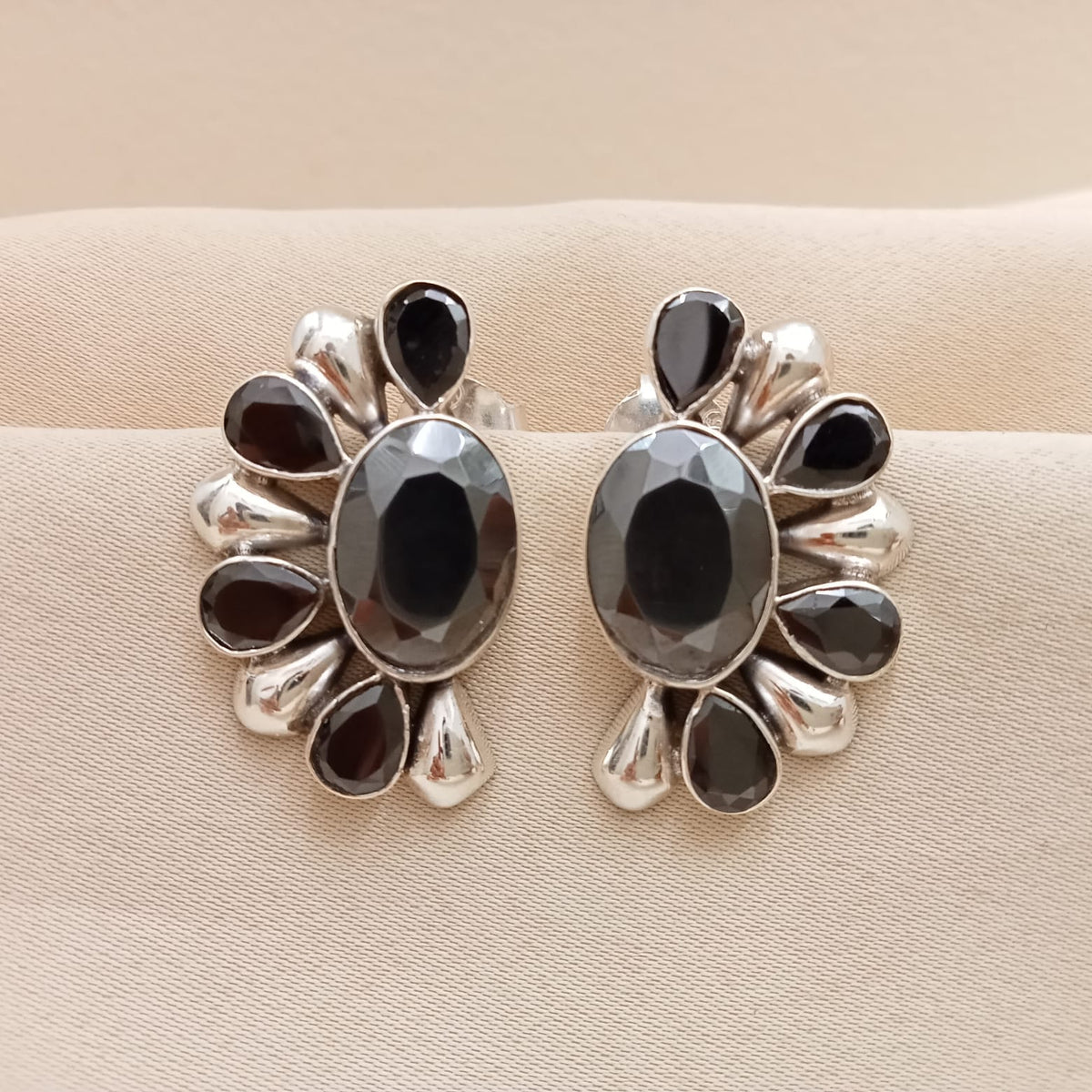 Semi-Circular Black Onyx Earrings
