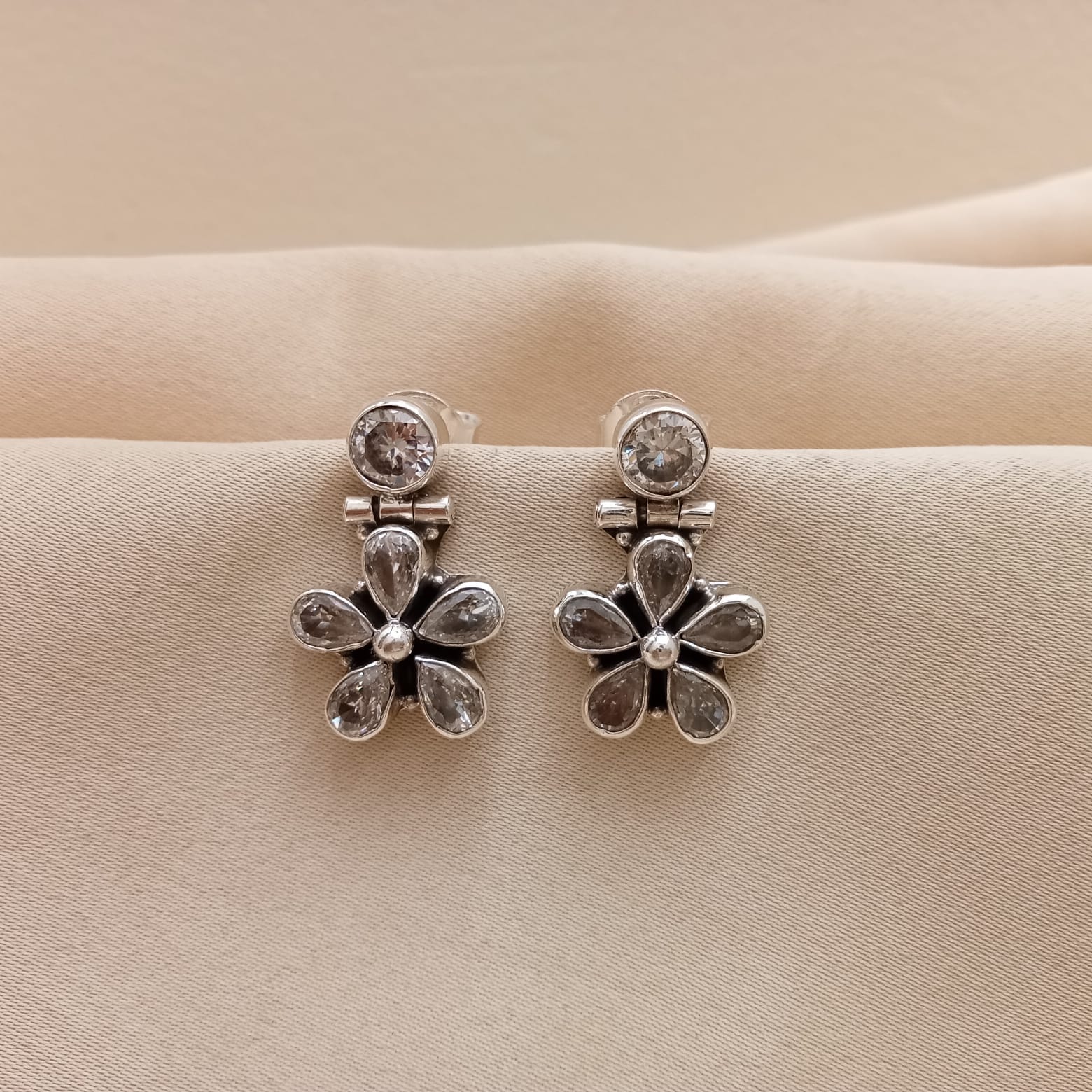 Flower Drop Cubic Zircon Earrings