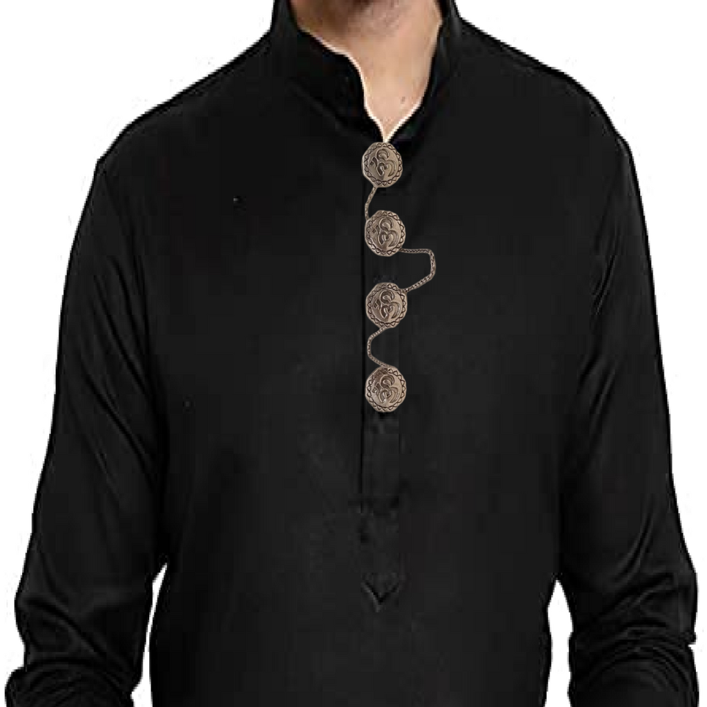 OM Kurta Buttons – Oxidised, 925 sterling silver, Kurta buttons with chain